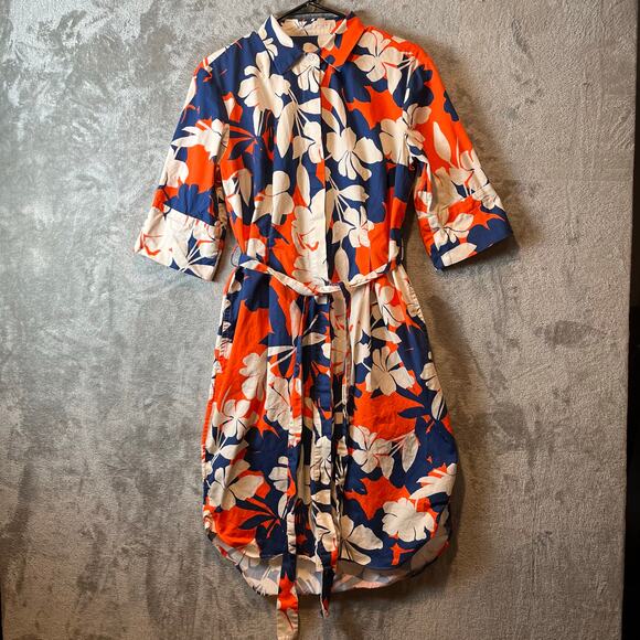 Bagutta Blue Orange Cotton Hidden Button Down Tie Dress Womens Size Large - Picture 1 of 7